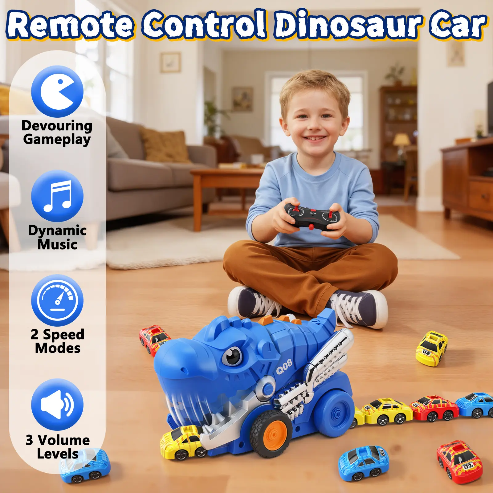Dinosaur RC Cars for Kids 3-5, Remote Control Dinosaur Car Toys, with 6 Eaten up Little Cars, Dinosaur Truck Kids Toys, RC Dinosaur Toy for Kids 5-7, for Ages 4-8 8-12 Kids Birthday