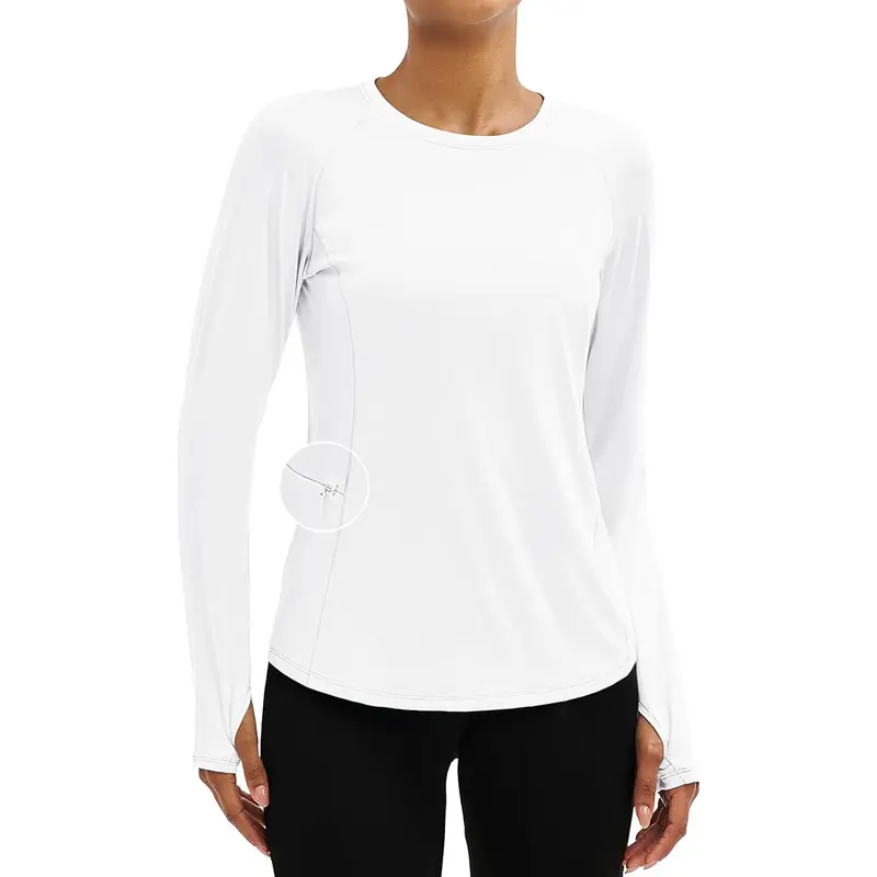 TACVASEN Long Sleeve Shirts for Women Workout Top UPF 80+ UV Protection Lightweight Rash Guard with Pocket Running Shirt
