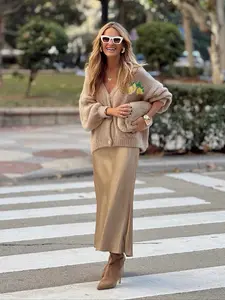 Autumn Winter Vintage Casual V-Neck Long Sleeve Knit Cardigan, Loose Fit Lemon Embroidery Soft Wool Sweater Jacket, Single Button Versatile Top, Knitwear Women Womenswear