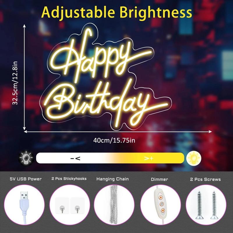 Happy Birthday Neon Wall Decor, LED Lighting Signs Birthday Decor, Home Decor Birthday Lighting LED Signs, Perfect for All Parties - The Best Personalized Birthday Gifts for Girls and Boys (16 ", Warm White)