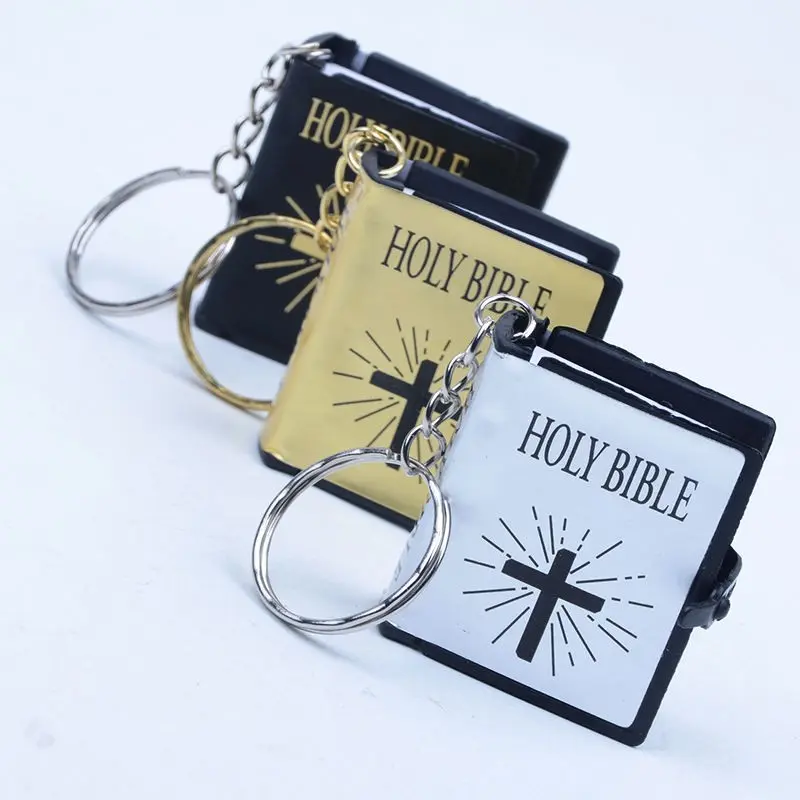 Mini Bible Keychain Real Pages Holy Bible Keyring Christian Gift Jesus Church Pocket Bible Scripture Religious Jewelry Faith Accessory Baptism Easter Gift Inspirational Charm Bag Pendant Mini Book Keychain for Men Women Kids