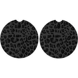Leopard Spots Auto Insert Coaster,    2.8 Inch Auto  Cup Holder Coasters Rubber Anti-Slip Drink  Cup Mat, Black Gray Cute  Accessories 2 Pack