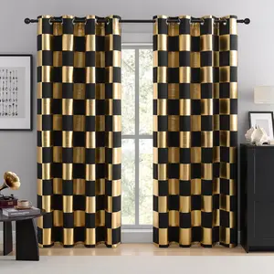Blackout Curtains for Bedroom - Black  Foil Print, Thermal Insulated & Noise Reducing Drapes, Grommet Top Window Panels, Set of 2 (Checkered, W52xL96)