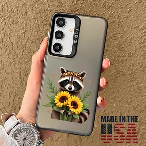Case Compatible with Galaxy S23 Ultra S24 Plus S25 S22+ Raccoon Sunflowers Patterned Anti-Scratch Military-Grade Drop Protection Slim Cover Cellphone Protective