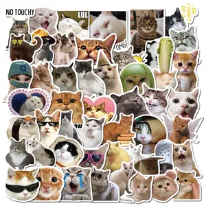 50 Pcs Cute Funny Cat Waterproof Stickers, DIY, for notebooks, bottles, phone cases, laptops