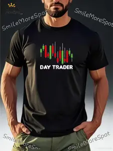 Men's Day Trader Chart & K-Line Trading T-Shirt - Finance Stock Market Design Casual Summer Tee for Traders & Investors Machine Washable Round Neck Shirt