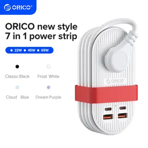 ORICO Upgraded 7-in-1 Travel Power Strip,2 Outlets & 4 USB Ports (2TYPE-C+2USB-A), 65W Fast Charging, Compact for Cruise, Hotel, Dorm, and Travel Essentials- TK with