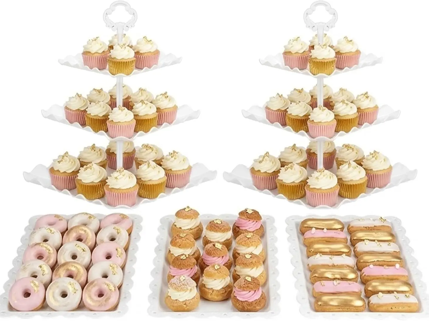 Modern White Acrylic Dessert Stand Set, 5-Piece Tiered Cupcake, Fruit & Cake Display for Weddings, Birthdays, and Jewelry, Candles, Cupcake Dessert Stand, Cake Display Stand