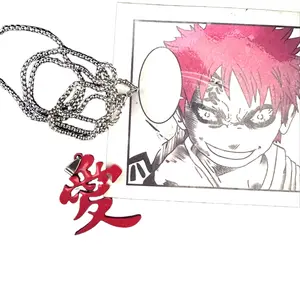Naruto Gaara Inspired Red Love Kanji Necklace, Anime Pendant Chain for Cosplay & Collectors