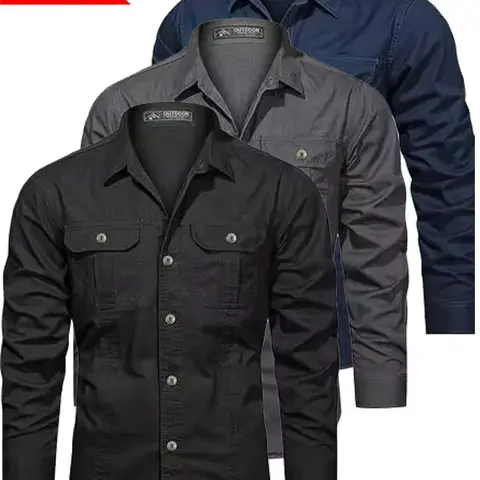 3-pack men’s solid-color long-sleeve shirts, regular fit, casual button-down tops suitable for office and business settings, all-season wear, casual slim-fit shirts