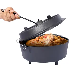DONEXT Pre-Seasoned 6QT Cast Iron Dutch Oven, Lodge-Style Pot with Leg Base, Skillet Lid for Outdoor Cooking, Camping Use