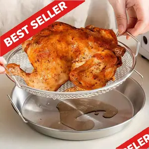 Heavy-Duty Stainless Steel Frying Pan & Foldable Mesh Basket Set - 304 Steel Circular Fryer with Pot - Leak-Proof & Stackable BBQ Cooking Accessories - Versatile Strainer & Vegetable Washer