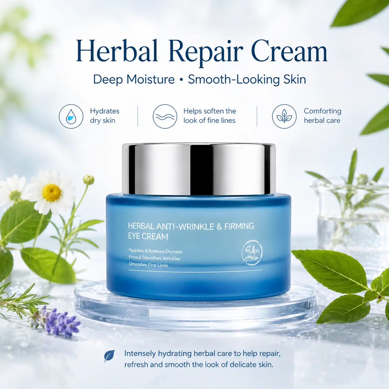 Herbal Anti-Wrinkle & Firming Cream, Hydrating Daily Face Moisturizer for Skin Repair and Smoothing Texture, Hydrate, Moisture