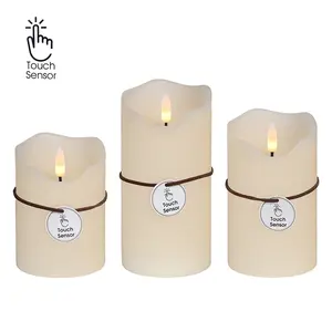 LED Flameless Candles Set of 3 Real Wax (Ivory, 3"x 4/5/6) | Smart Touch Control, 6H Timer, 960H+ Battery Operated | Pet & Kid Safe Faux Candles for Cozy Room Decor, Wedding Centerpiece, Romantic Valentine's & Party