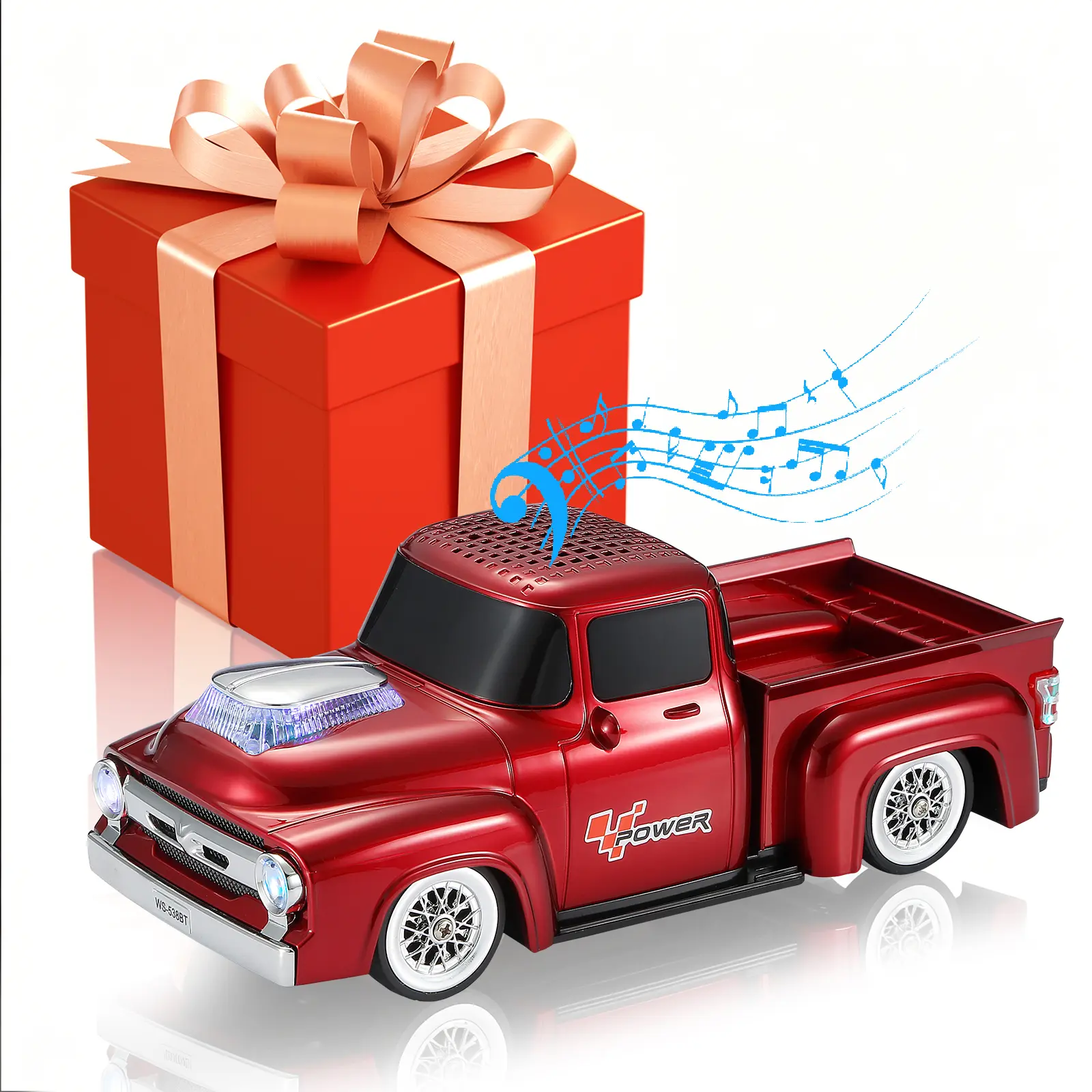 WSTER WS-538 730g Vintage Retro Car Wireless Portable Speaker with LED Light, Sound Upgrade, TWS, FM Radio, USB Rechargeable Speaker, USB Port, TF Card, AUX, Battery, Audio Gift for Enthusiasts (Father’s Day/Birthday) - Phone Electronics Accessory, Portab