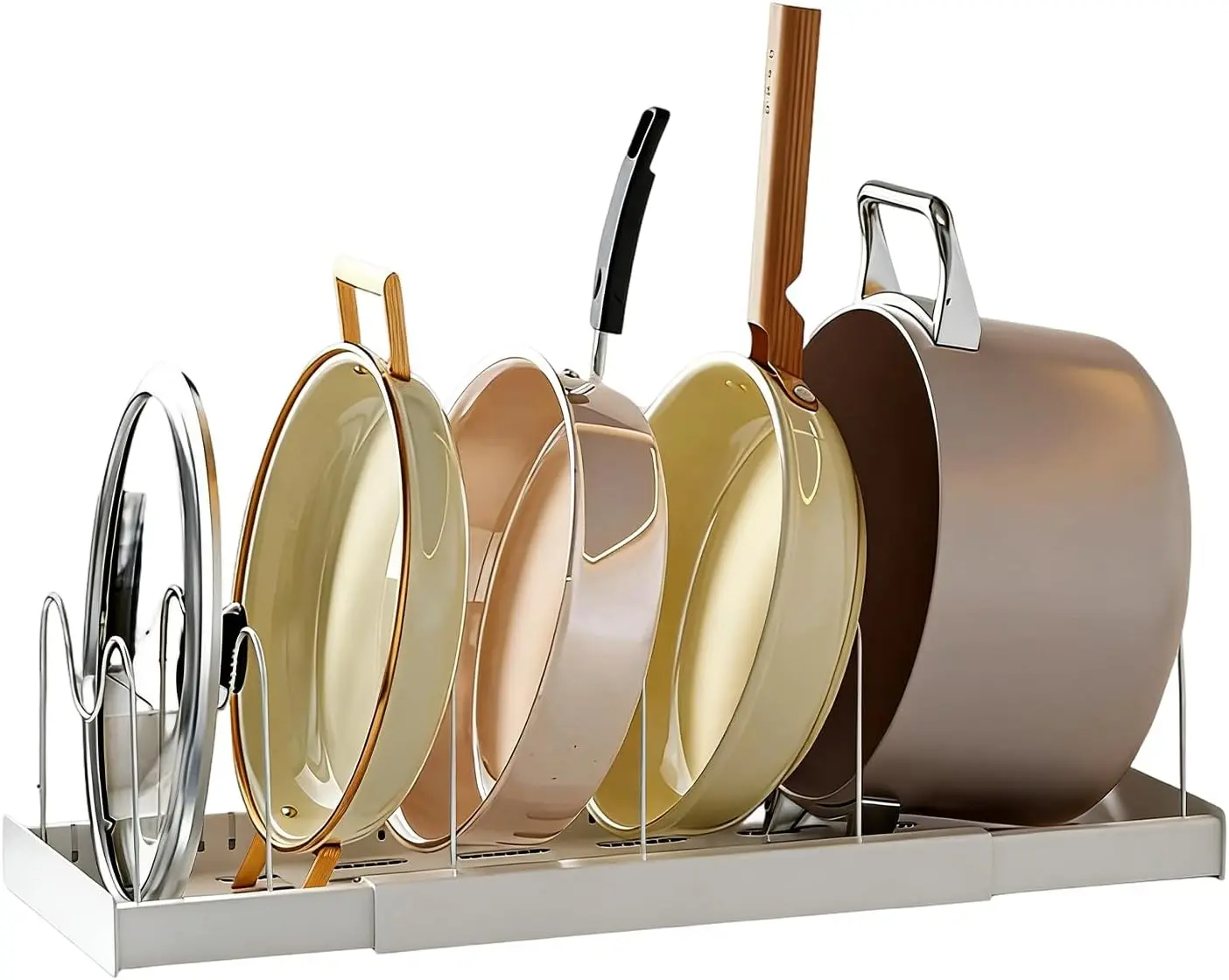 Expandable Cabinet Dish Rack, Adjustable Stainless Steel Plate Organizer with Drain Tray, Countertop Space-Saving Dish Holder for Kitchen Cupboard, Store Plates, Bowls & Cutting Boards Neatly