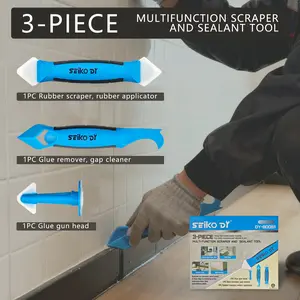 Seiko DIY DY Silicone Caulking Tools 3 in 1 Sealant Finishing Tool Grout Remove Scraper Caulk Remover for Bathroom Kitchen Floor Window Sink Joint Frames