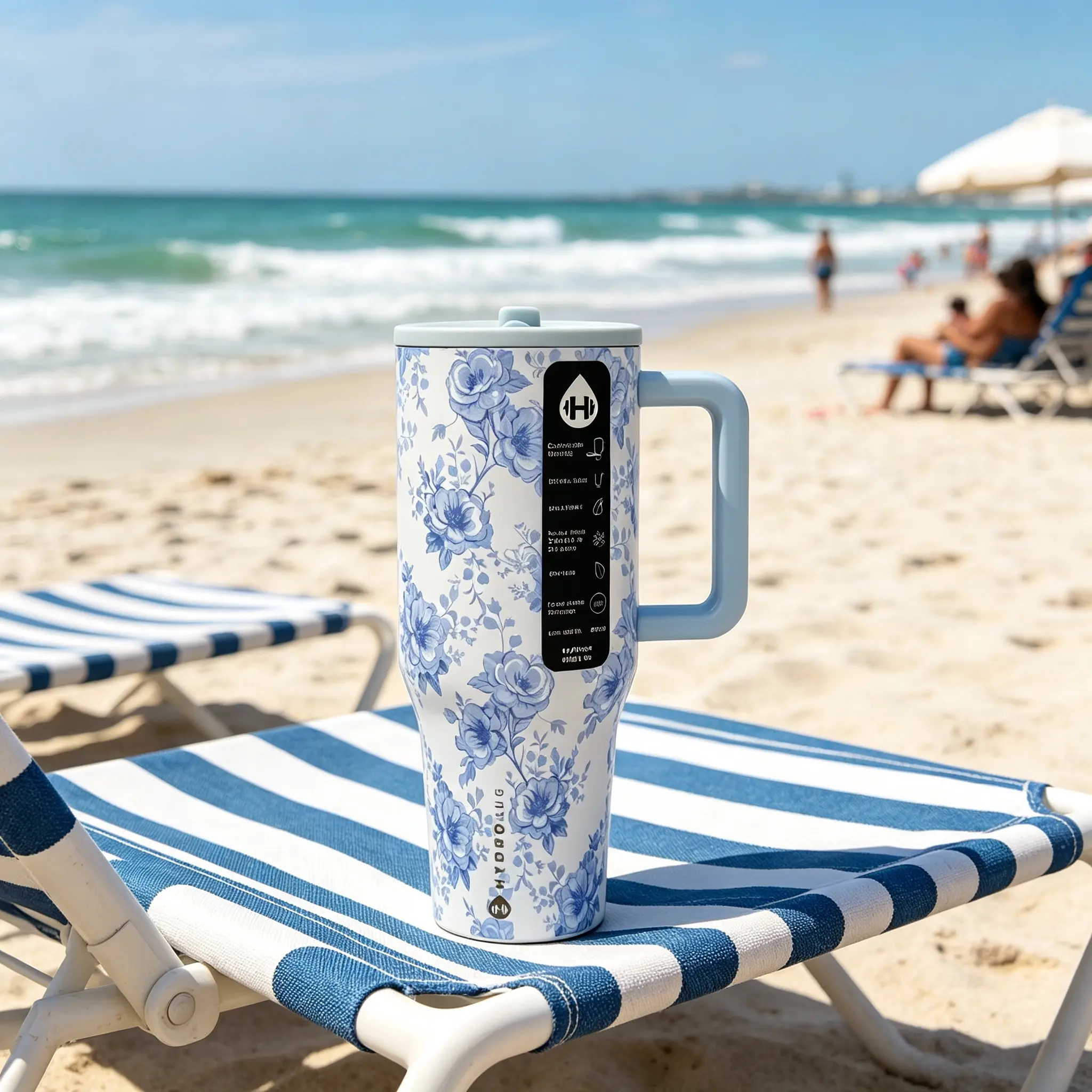 HydroJug 40oz Blue Botanical Rose Modern Insulated Stainless Steel Tumbler - Leak-Proof Vacuum Flask Travel Cup for Cold Drinks (24H Retention)