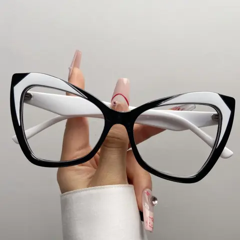 Colorblock Cat Eye Anti-blue Eyeglasses for Everyday Use, Basic Flat Frame Fashion Eyeglasses for Women & Men, Fashion Eyeglasses for Work, Perfect for Student Daily Use Glasses, Eyewear