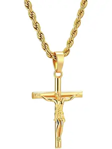 Mens Cross Necklace - Gold/Silver Chain, 18K Gold Plated Crucifix Pendant, Jewelry Gift for Him