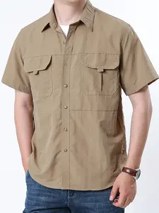 Spring New Outdoor Fishing Short Sleeve Shirt, Casual Button Front, Thin Multi-Pocket Men's Workwear, Casual Fashionable Design, Perfect for Anglers & Outdoors