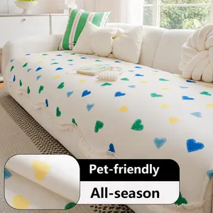 Colorful Heart Pattern Sofa Cover, 1 Count Pet Friendly Sofa Slipcover, Dustproof Sofa Protector for Home Living Room, Home Decor