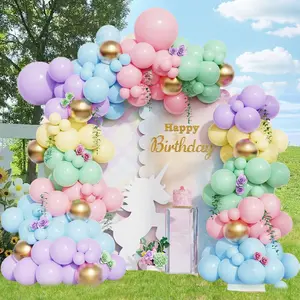 160 count Pastel Rainbow Unicorn Balloon Garland Arch Kit,Macaron Blue  Green Yellow  Balloon for Rainbow Unicorn Theme Birthday  Shower Wedding Decoration Easter Bunny Hunt Party Supplies