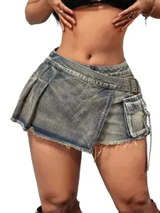 Y2K Low Waist Ripped Light Wash Denim Mini Skirt Pear Shape Slimming Pants Sweet Cool Streetwear Essential for Women Fit Fitted classic denim classic straight leg urban style everyday essential vintage wash