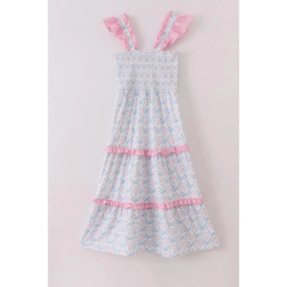 Blue bow tie print smocked mom dress Blue bow tie print smocked mom dress