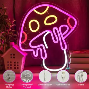 Mushroom Shaped Neon Sign, USB Powered Neon Light, Neon Accent Lights, Decorative Light for Home Game Room, Classroom, Bedroom, Living Room, Vanity Decor Accessories