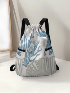 Underwater Plant Print Drawstring Backpack, Large Capacity Durable Fitness Bag, Adjustable Straps, Sports Beach Bag for Men & Women, Outdoor Sports Bag, Gym Bag