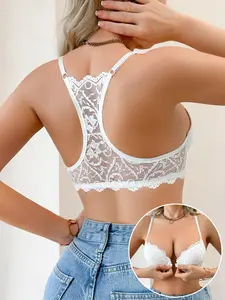 Women's Lace Racerback Bra, Front Closure, Adjustable Strap, Push Up Bralette, Comfortable, Medium, Aesthetic, Stylish and Fit Underwear for Everyday Wear, Womenswear
