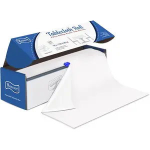 Disposable White Plastic Table Cover Roll 54in X 120ft - Heavy Duty Waterproof Tablecloth with Easy Slide Cutter for Weddings, Picnics, Parties & Birthdays