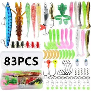 83Pcs Complete Fishing Tackle Kit - Soft Baits, Spoon Spinners, Frog Baits, Jig Heads for Bass, Trout, Pike