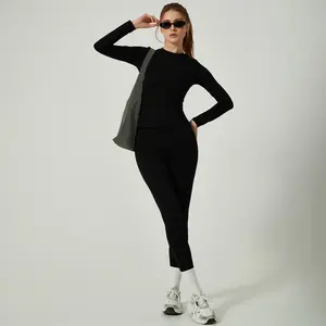 Women's Two-Piece Sexy Long Top and Sweatpants Set Fitness Leggings Set
