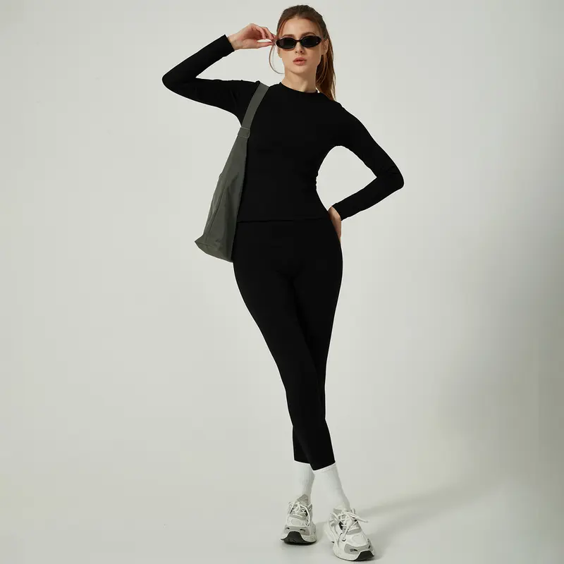 Women's 2-Piece Athletic Sets - Solid Tracksuit Set with Mock Neck Sexy Crop Top, Super Stretch Top + Pants Gym Clothes for Yoga, Date Night, Outfit Done