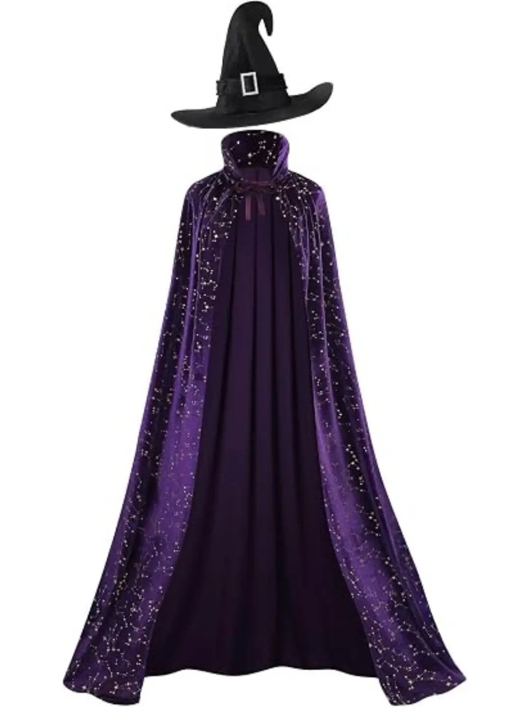Women's Witch Cape Wizard Vampire Full Length Shiny Star Velvet Cloak with Witch Hat Halloween Christmas Costume Set
