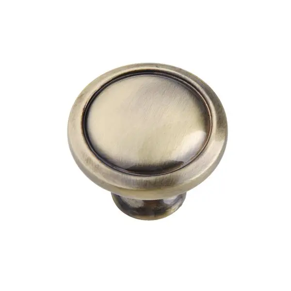 Luna Antique Brass Cabinet Knob, 1.12 in., Bath & Drawer Compatible, Chrome Accent, Easy Install, Enhanced Functionality