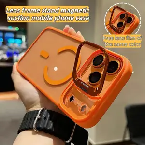 Suitable for Apple17 16 15 14 13 12 magnetic mobile phone case, compatible with MagSafe built-in camera ring holder, camera lens protective film, military-grade protection, anti-fall and non-yellowing mobile phone case