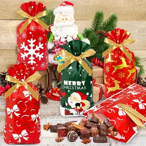 12 Christmas Gift Bags, 23x14.5cm Plastic, Ideal for Candy, Snacks, Cookies, Perfect for Holiday Parties, Festive Gift Wrapping