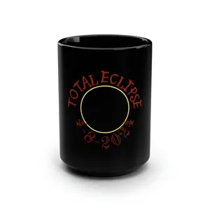 Black Ceramic Mug, 15oz with C-Shaped Handle- Solar Eclipse 2024