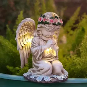 Praying Angel Statue Solar Garden Angel Sculpture Waterproof Kneeling Angel Outdoor Decor Patio Lawn Yard Gift for Gardens Exterior Decorative Statues Garden Accessories