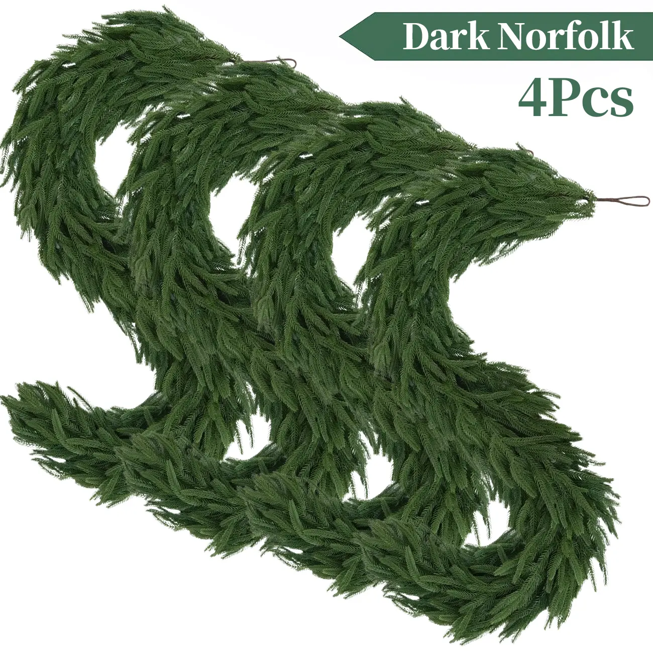 4 Pcs 6 Ft Artificial Norfolk Pine Garlands, Real Touch Winter Pine Garland, Green Artificial Greenery Garland for Table, Mantle, Wall, Indoor, Outdoor Christmas Decorations (4, 6 FT)