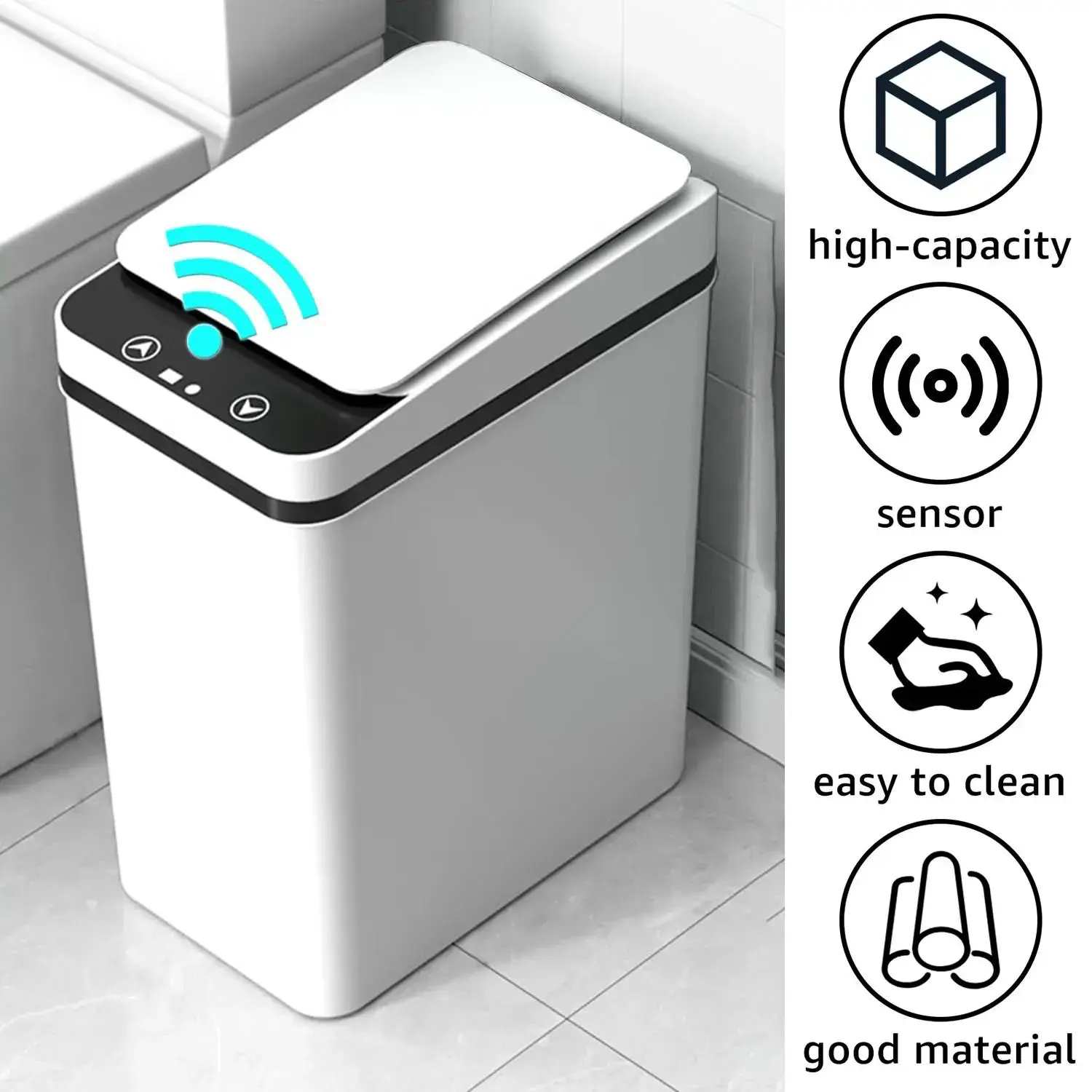 12L Smart Trash Can 2 Pack, Touchless Motion SensorAutomatic Garbage Bin with 360° Touch Induction & 40cmSensing Height, USB Rechargeable Waterproof Slim Whitefor Bathroom Bedroom Office Kitchen