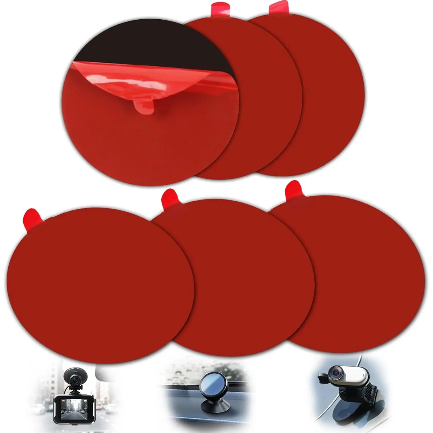 Double Sided Adhesive Pads for Dash Cam, 6 count 2.83 Inch Heavy Duty Sticky Pads, Heat Resistant & No  Mounting Tape, Universal Replacement for Windshield, Dashboard, GPS, Phone Mount