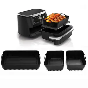 3-Piece Set, Food-Grade Silicone Air Fryer Liners, Compatible with the Ninja Foodi Flexdrawer AF500UK, Reusable Ninja Air Fryer Liners, 3-Piece Silicone Air Fryer Liner Set (10.4L × 1 + 5.2L × 2), compatible with the Cosori Twinfry 10L air fryer, ideal fo