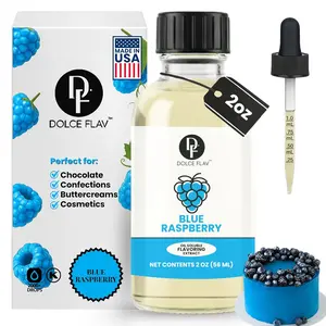 Dolce Flav Blue Raspberry Extract 2oz Oil-Soluble Flavoring with Dropper, Kosher Sugar-Free Concentrated Flavor for Baking Candy Chocolate Desserts Drinks & DIY Treats