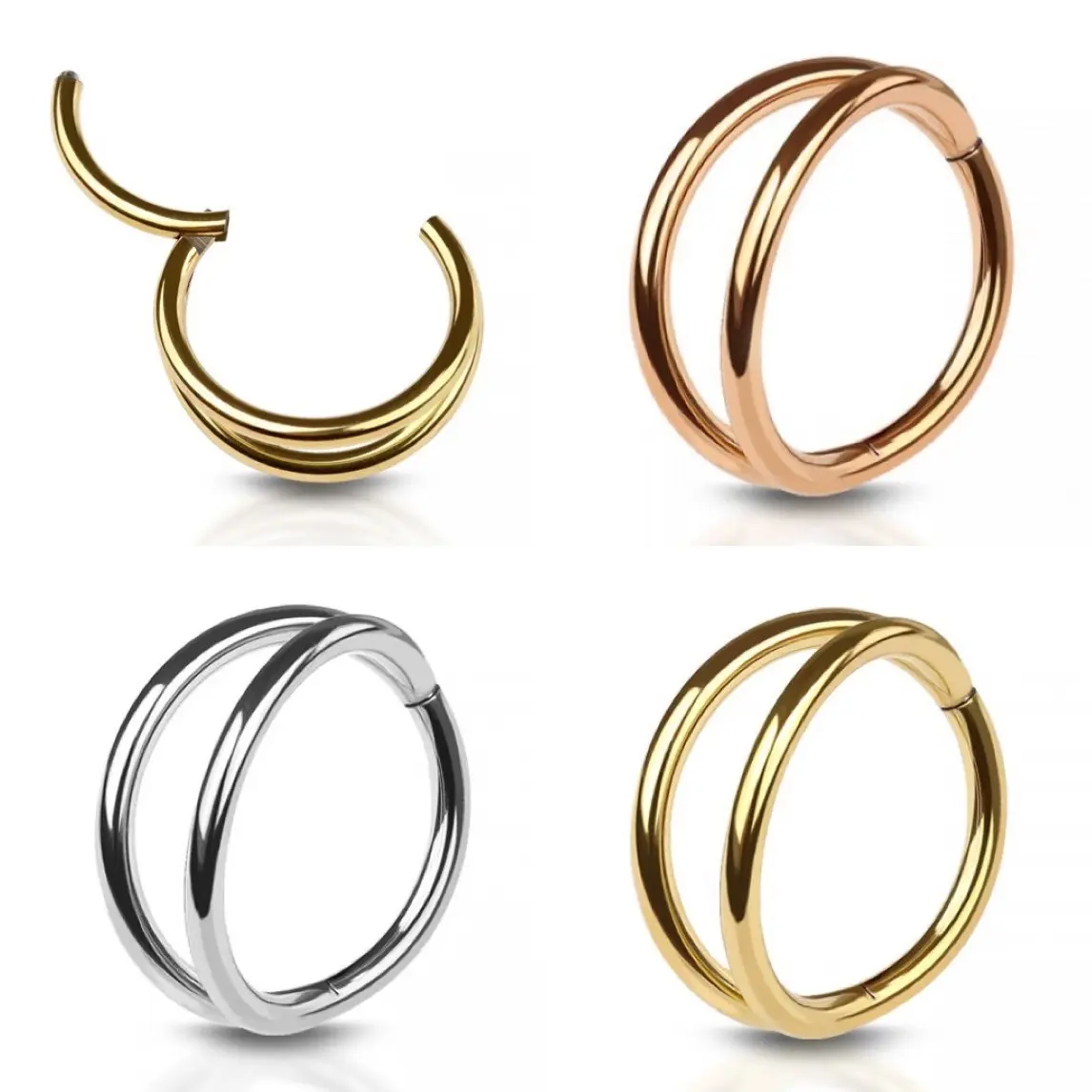 20G/18G/16G Double Hoop • Cartilage Hoop • Nose Ring • Septum Clicker • Daith Ring • Hinged Segment • Helix Earring • Gold • Silver • Rose