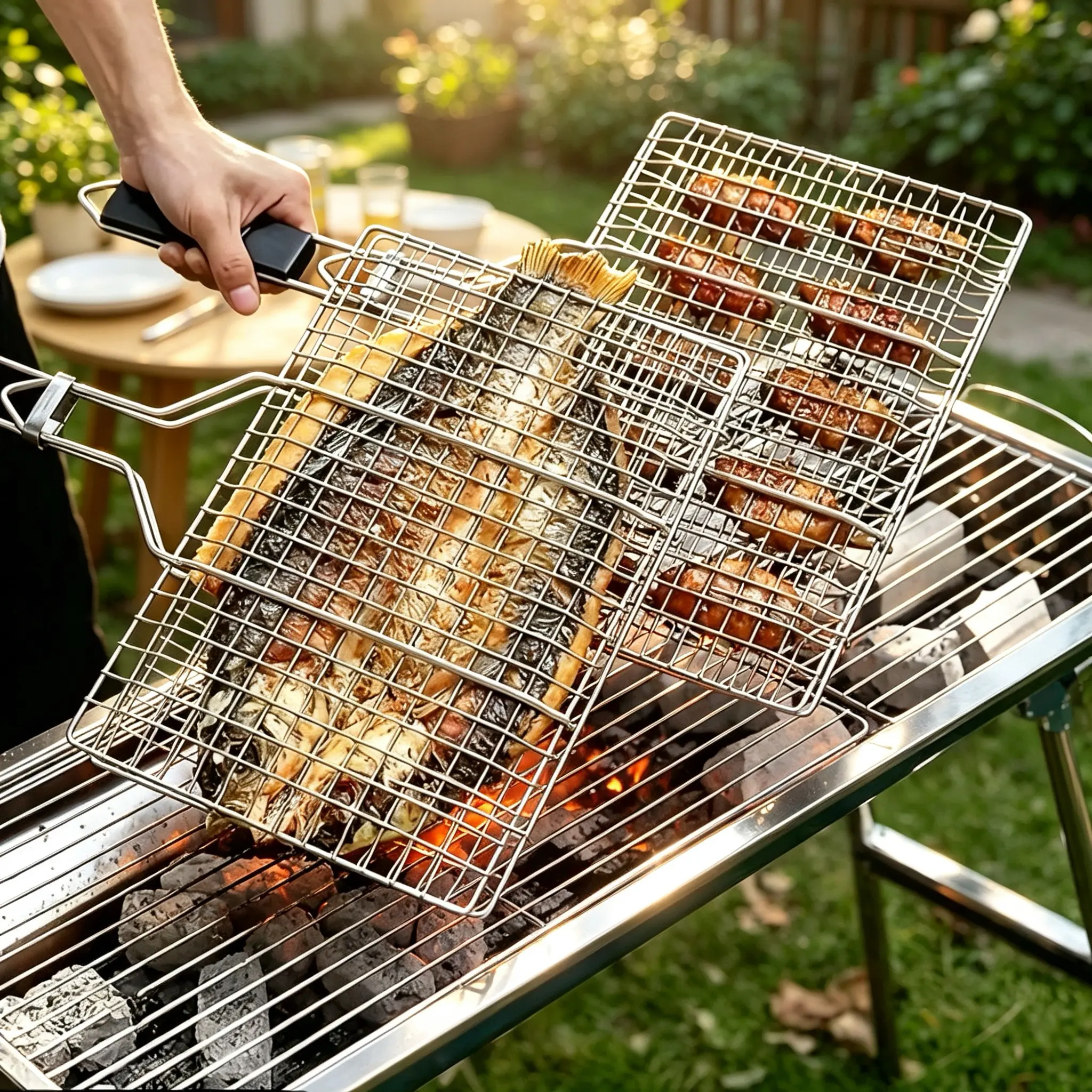 Grill Rack, Portable Stainless Steel,Expanded Convenient Outdoor Grill Mesh,Grill Rack for Outdoor Grill Vegetables, Fish Grilling rack for Grill, BBQ Grilling Basket, Stainless steel Grill Basket for Veggies, shrimp