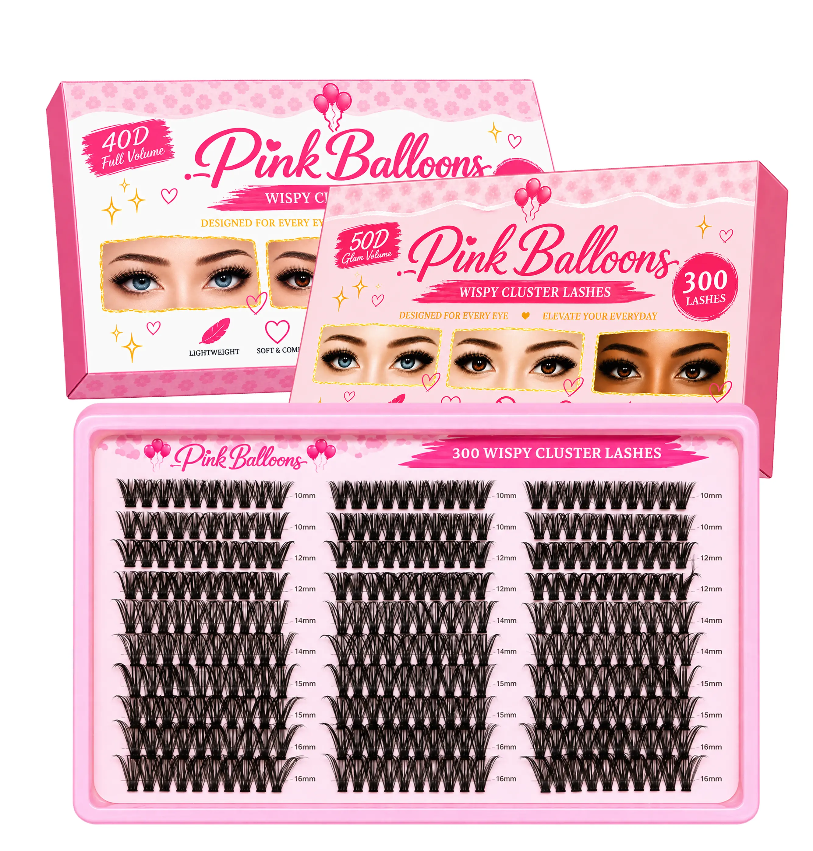 300 PCS DIY Cluster Lashes, 40D/50D Glam Volume Wispy Lash Clusters, 10–16mm Mixed Length Individual Lashes, Trendy, Easy-to-Apply, Soft & Lightweight, Best Natural Look, Beginner-Friendly Lash Extensions